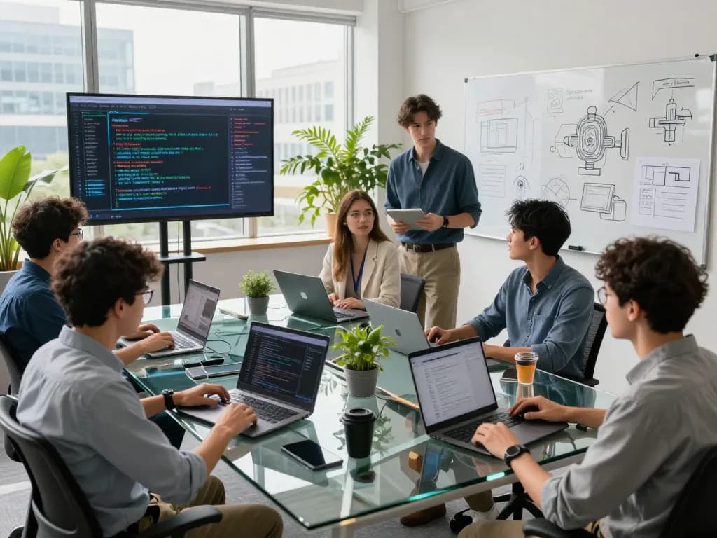Engaging AI development workspace highlighting crush ai collaboration among diverse software engineers.