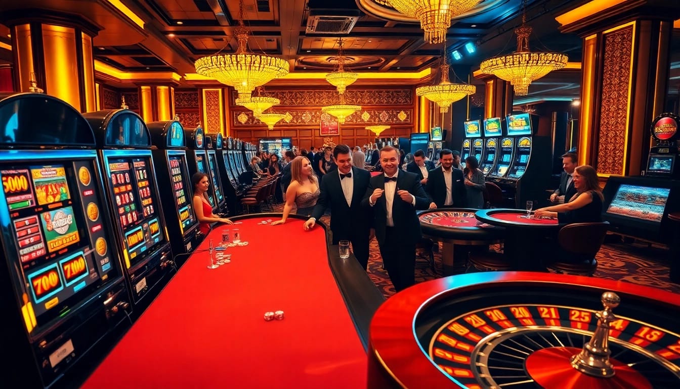 Experience the thrill of slot gacor with vibrant casino games and excited players in an opulent setting.