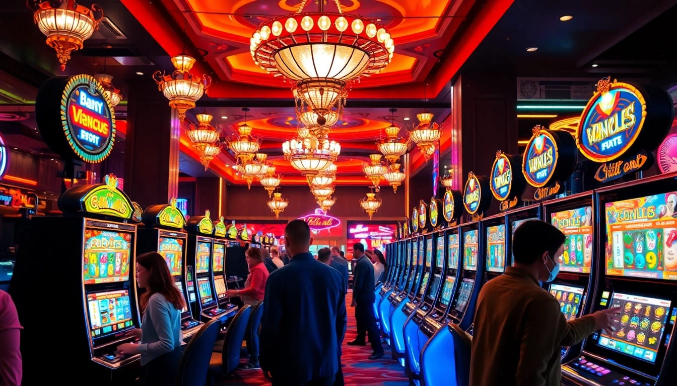 Menang di permainan slot toko56 yang berwarna-warni di kasino yang ramai.