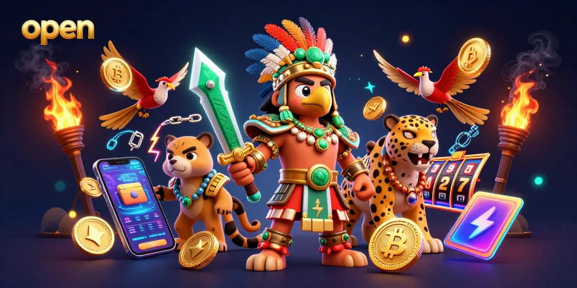 Spin the reels and unlock rewards at Open88 with vibrant Aztec warriors and 3D coins.
