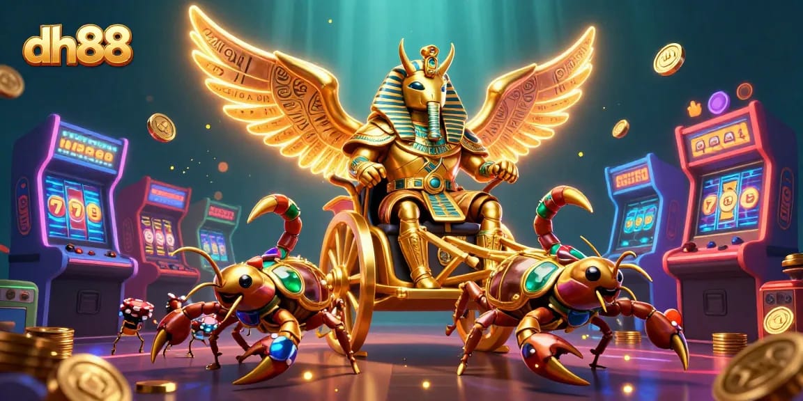 Experience thrilling gameplay at dh88 with a colossal scarab and vibrant casino elements.