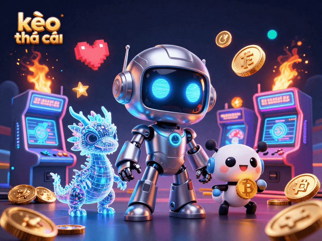 Engage with kèo nhà cái in a vibrant 3D scene featuring advanced gaming elements and a dynamic casino aesthetic.