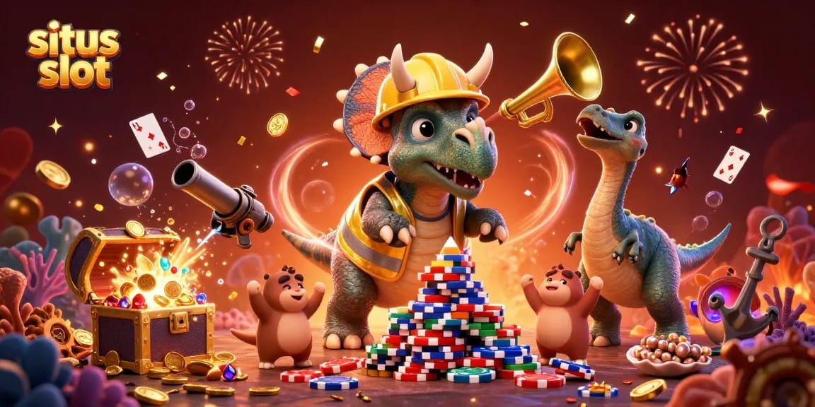 Menyambut kegembiraan situs slot dengan triceratops dan elemen permainan yang memukau.