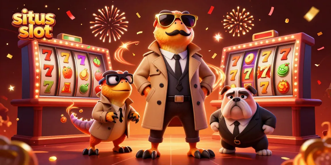 Menggandakan keseruan situs slot dengan tiga raptor konyol dalam trench coat berusaha memasuki lounge VIP kasino.