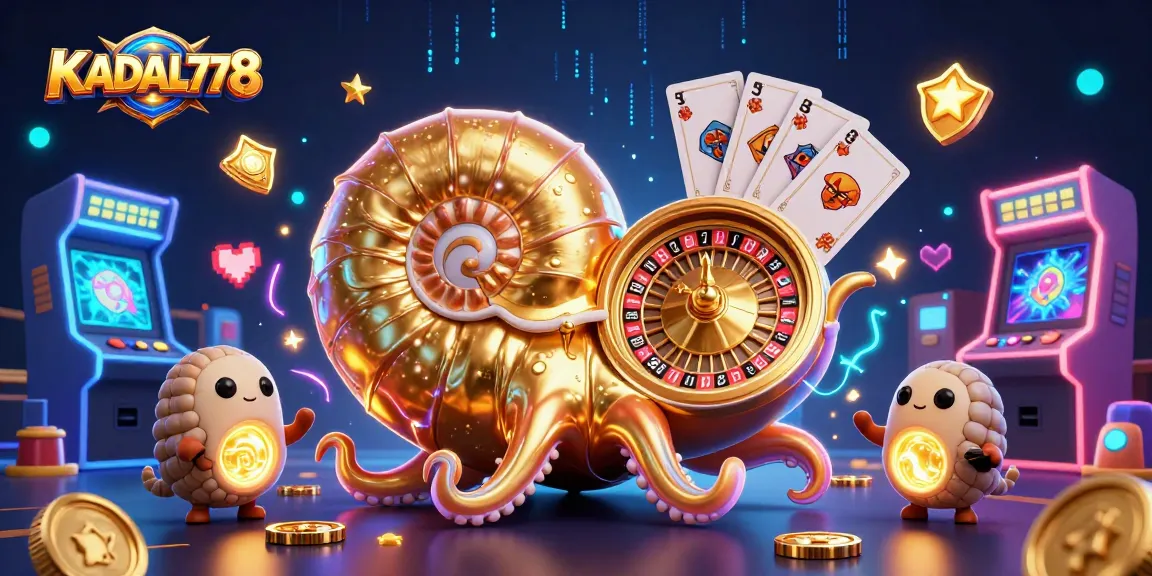 KADAL778 features a giant nautilus roulette wheel surrounded by glowing game elements and vibrant casino aesthetics.