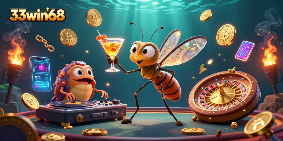 Engage with 33win68 in a vibrant casino scene featuring animated characters and dynamic game elements.