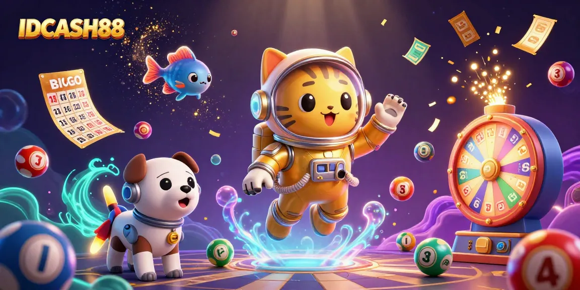 Experience thrilling gameplay with IDCASH88 as a whimsical astronaut cat explores a vibrant casino world.