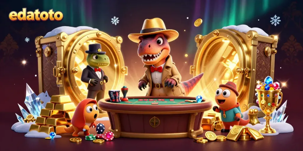 Experience exciting edatoto gameplay with a velociraptor card counter at a blackjack table.