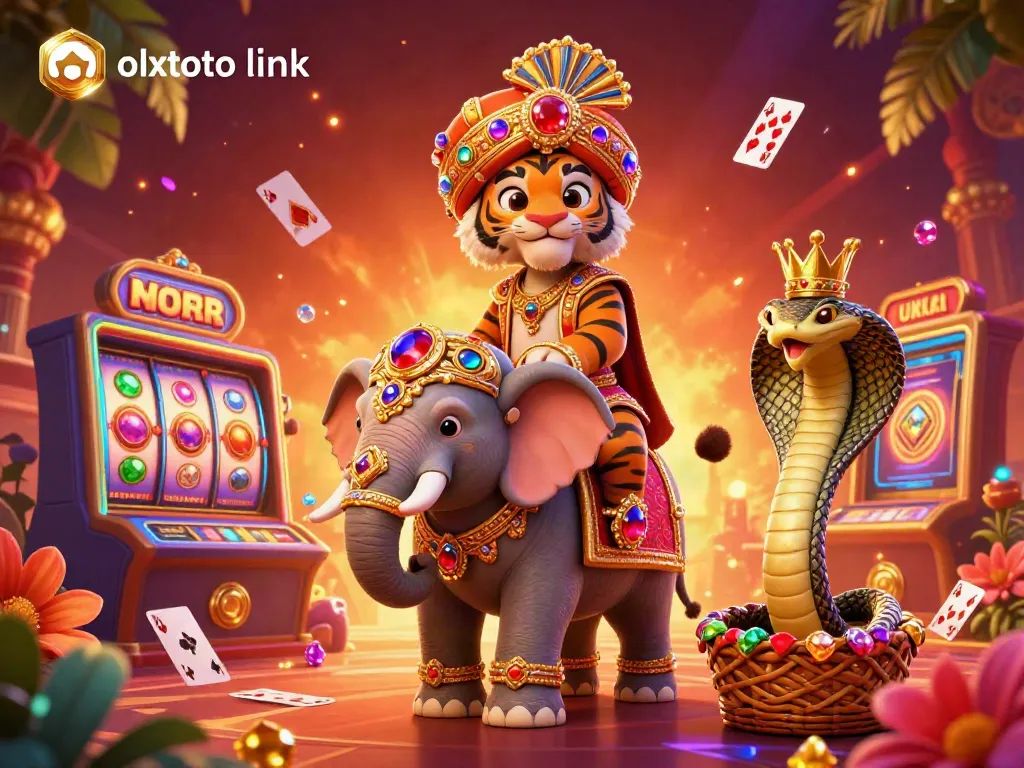 Experience the thrill of olxtoto link through an immersive casino scene with vibrant elements and colorful jackpot displays.