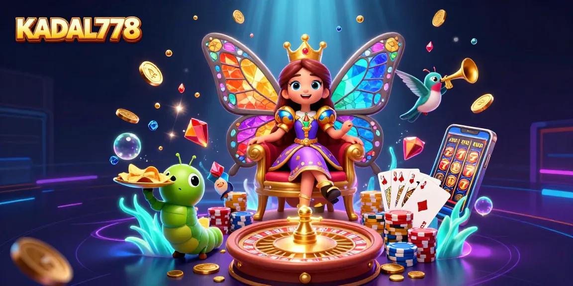 KADAL778 brings excitement through vibrant casino elements, showcasing a magical butterfly queen in a lavish scene.