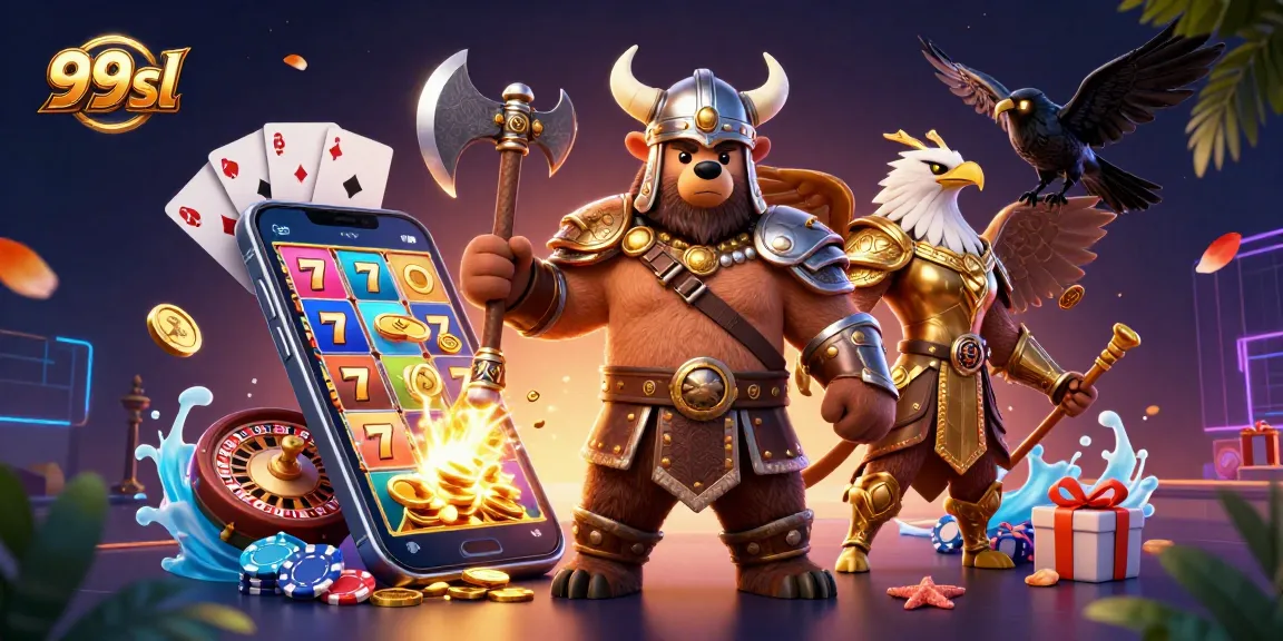 Experience intense gaming action with 99sl featuring a Viking bear and Valkyrie eagle.
