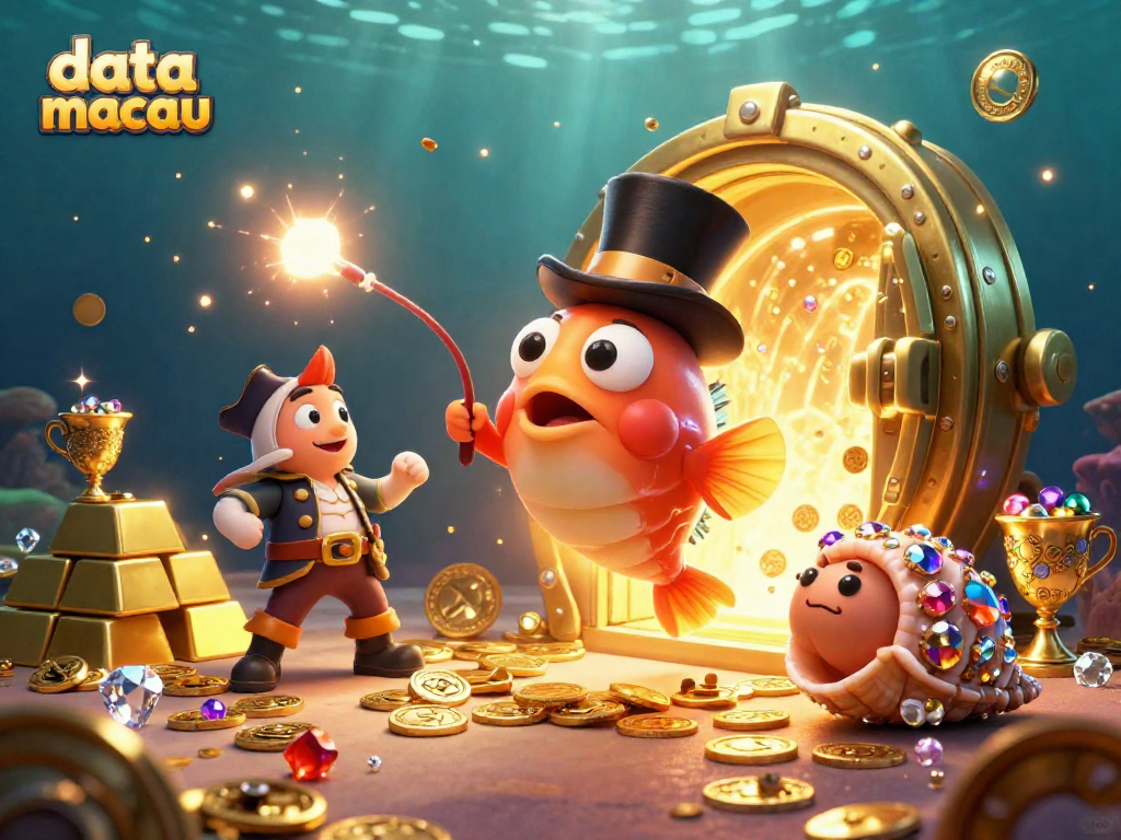 Experience data macau's vibrant underwater casino scene with characters attracted to golden riches.