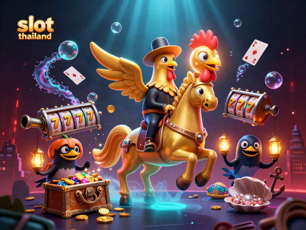 Spin to win on exciting slot thailand machines surrounded by vibrant casino elements.