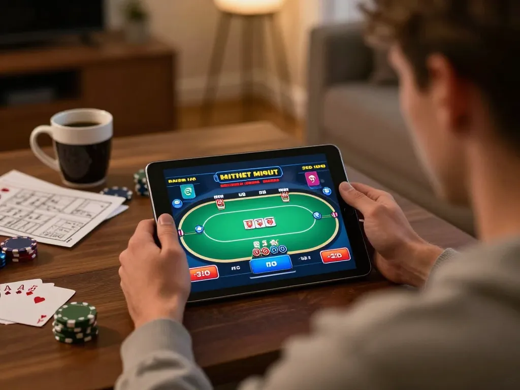 Berpartisipasi dalam poker online melalui alternatif deluna4d di tablet dalam suasana rumah yang nyaman