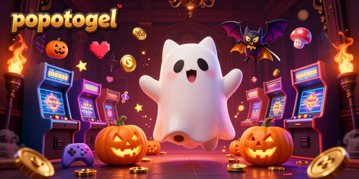 Experience thrilling fun at popotogel with a friendly ghost cat in a dynamic casino scene.