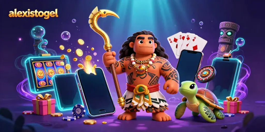 Menggandeng strategi menang dengan alexistogel, ilustrasi 3D ini menampilkan pahlawan togel berlatarkan suasana kasino yang semarak.