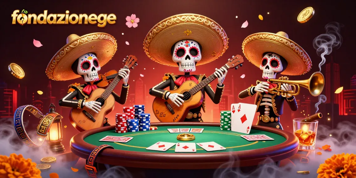 Experience excitement with fondazionege's vibrant 3D illustration of a mariachi band and poker action.
