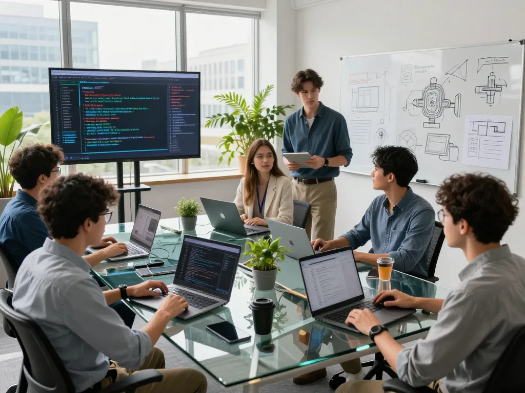Engaging AI development workspace highlighting crush ai collaboration among diverse software engineers.