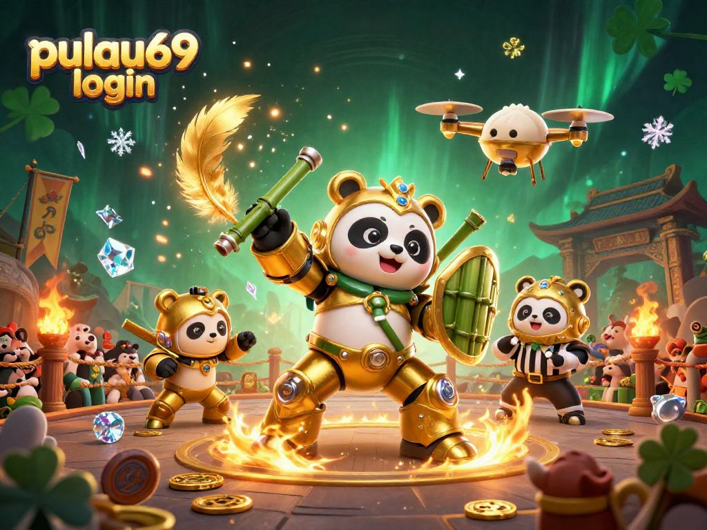 Experience thrill with pulau69 login as the golden panda pilots its bamboo robot in a vibrant casino arena.