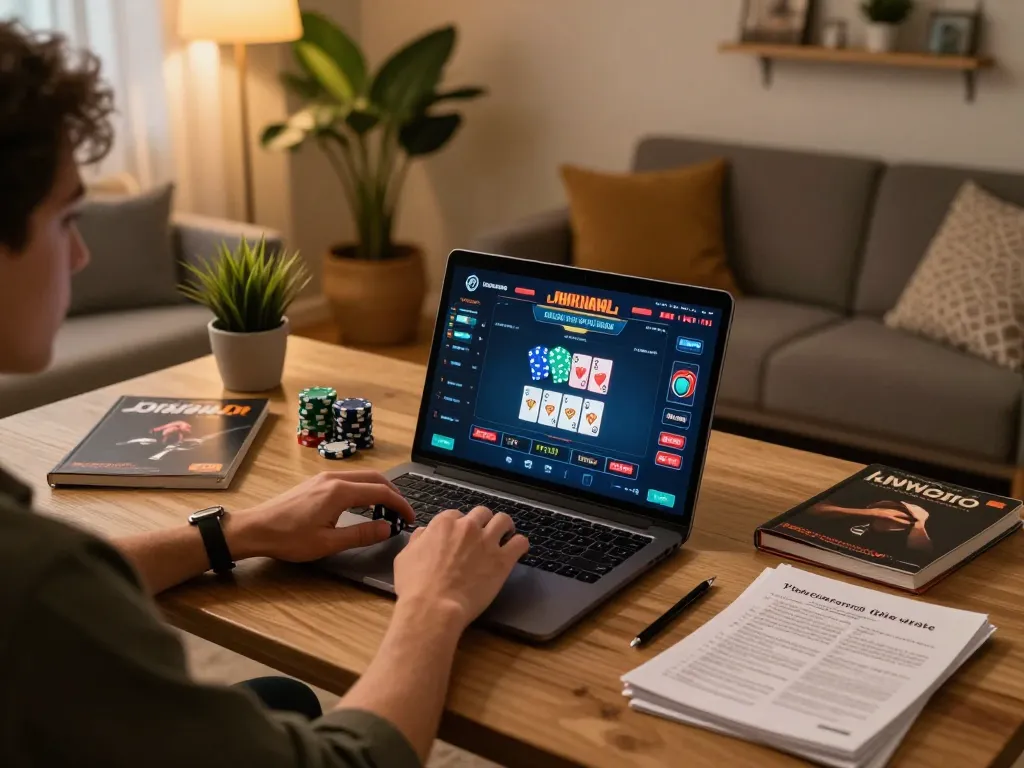Experience online gaming on jangkar55 with an engaging poker game displayed on a sleek laptop.