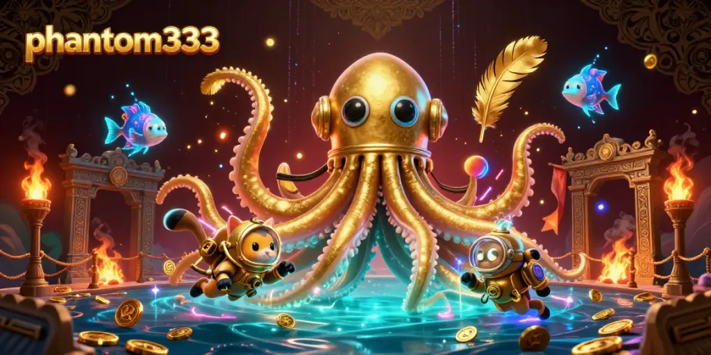 Play exciting games at phantom333 with a colossal kraken and vibrant casino elements.