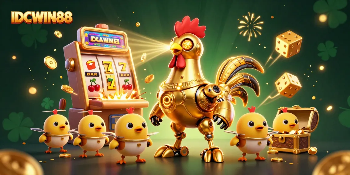 Spin and win with IDCWIN88 in an exciting 3D digital illustration packed with casino elements.