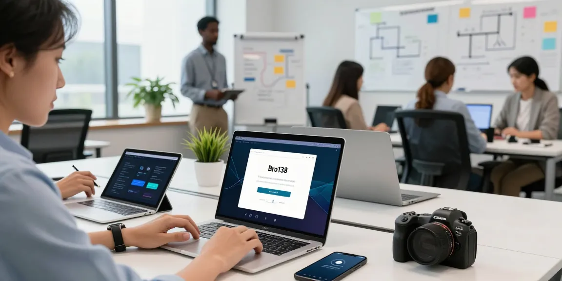 Secure bro138 login scene in a modern tech office with diverse professionals.