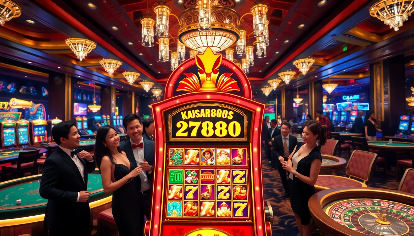 Engaged players enjoying the kaisar888 slot machine in a luxurious casino setting.