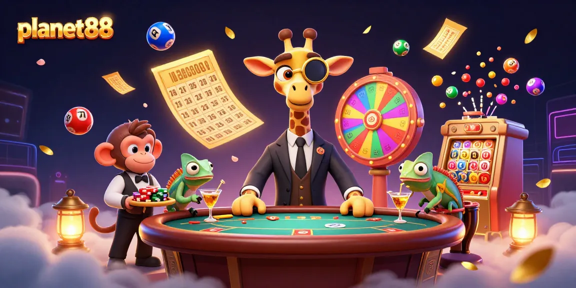 Experience thrilling action at planet88, a vibrant cartoon depiction of a high-roller giraffe and casino atmosphere.