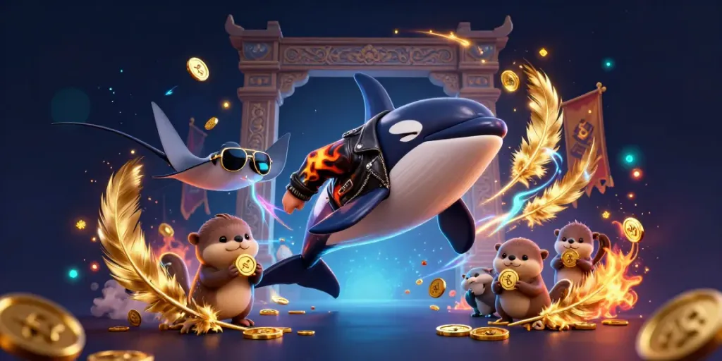 Experience irama togel wins with 3D cartoon sea creatures celebrating, rich casino elements.