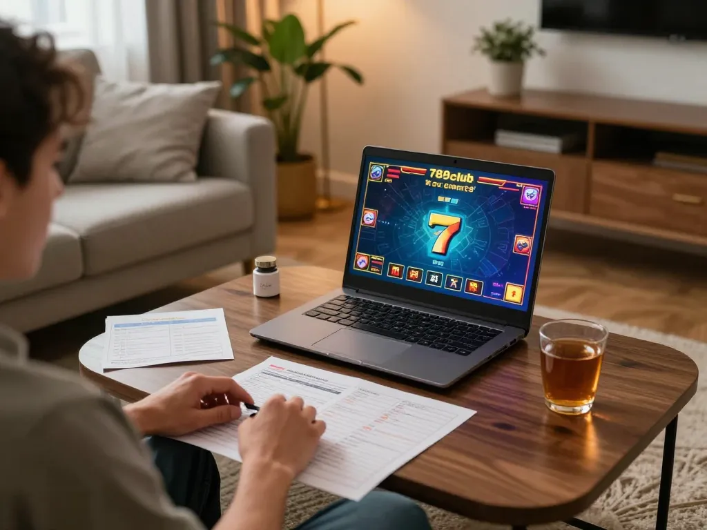 Engaged player enjoying strategic gameplay on 789club online casino with focused betting notes.