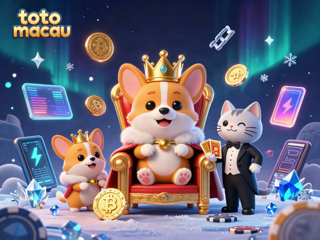 Menampilkan keragaman informasi toto macau dengan desain kartu emas dan corgi kerajaan yang diselimuti.