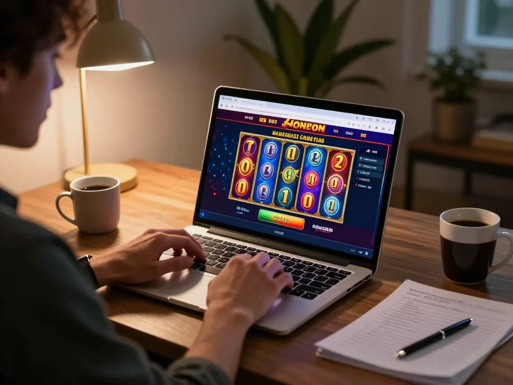 Gameplay Panda win yang digambarkan pada layar laptop menampilkan permainan slot yang dinamis dan strategi.
