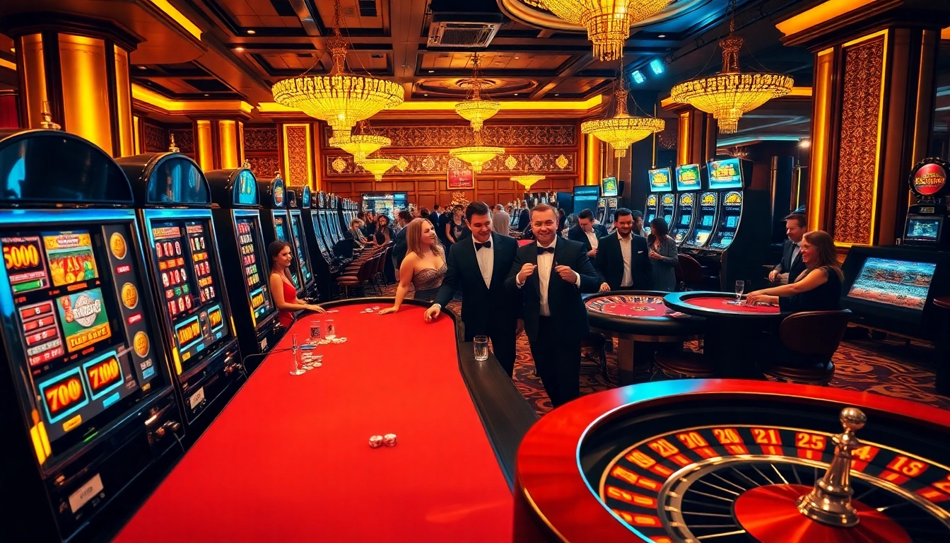 Experience the thrill of slot gacor with vibrant casino games and excited players in an opulent setting.