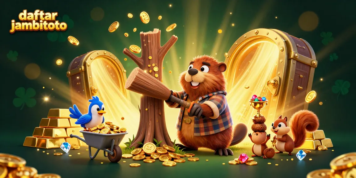 Experience thrilling wins with daftar jambitoto as animated characters enjoy gold rain and treasures in a vibrant casino scene.