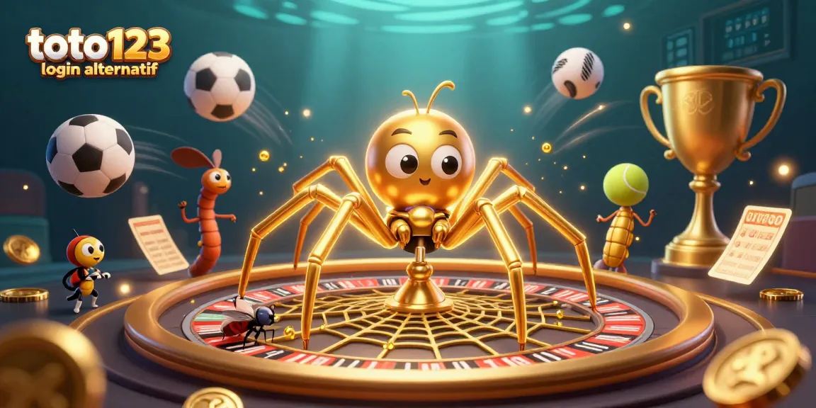 Experience engaging gaming action with toto123 login alternatif as a lively spider spins a roulette web.