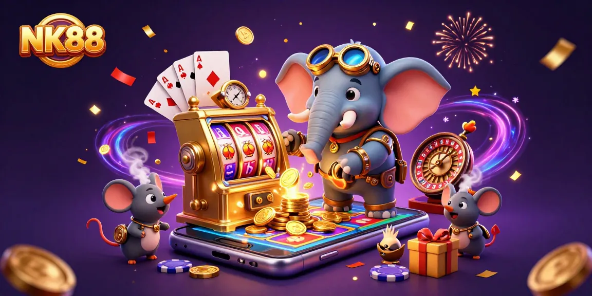 Experience NK88's thrilling slot adventure with a steampunk elephant and dynamic gaming elements.