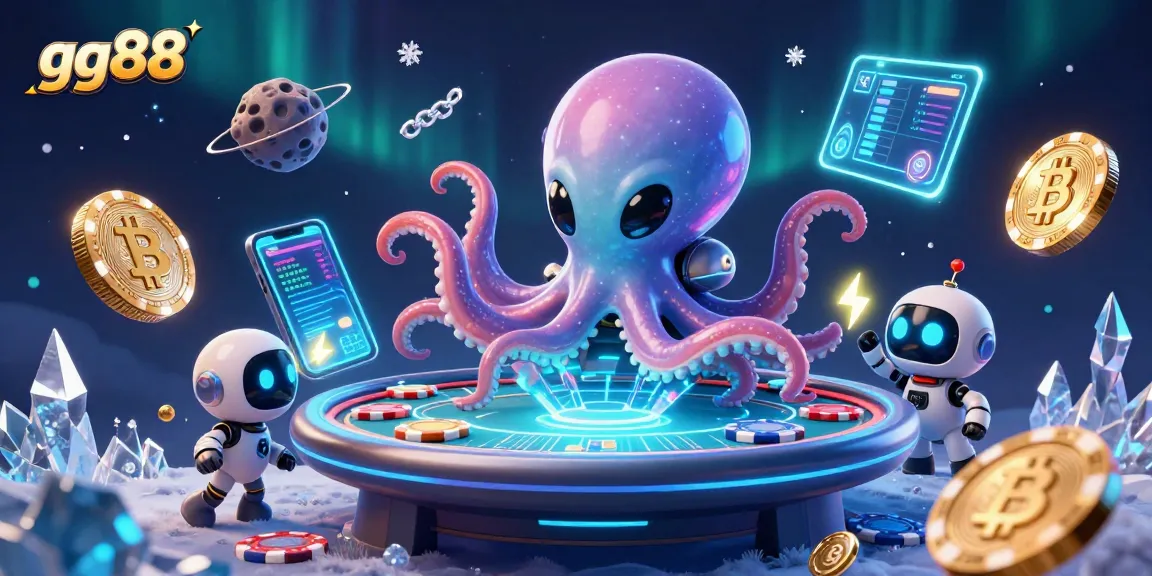 Engage in thrilling crypto gambling at gg88 with an alien octopus dealer and holographic poker games.