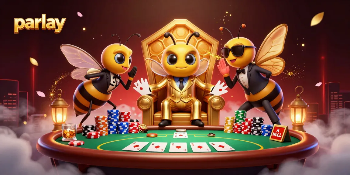 Melakukan parlay taruhan dalam ilustrasi kasino 3D yang dinamis dengan karakter kartun berwarna warni.