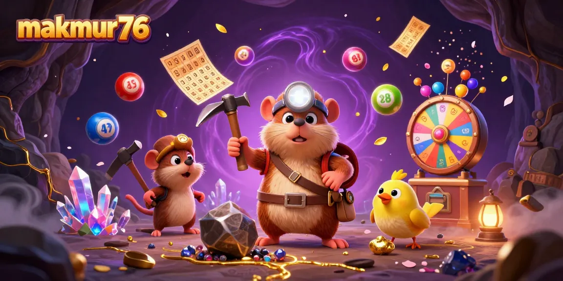 Experience exciting gameplay at makmur76 with a vibrant 3D illustration of a treasure hunter segment.