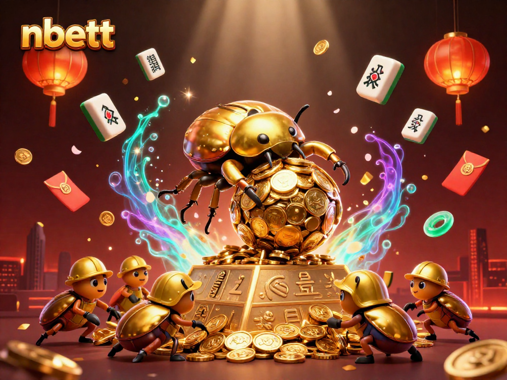 Experience excitement with nbett as golden coins roll up a pyramid amid vibrant casino symbols.