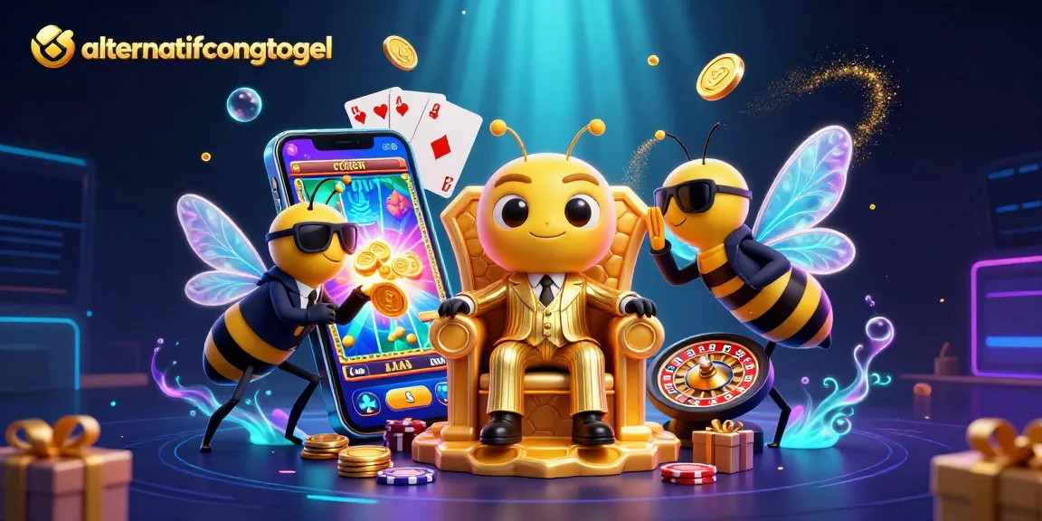 Experience excitement at alternatifcongtogel with a vibrant 3D illustration of a casino scene filled with chance and lucky symbols.