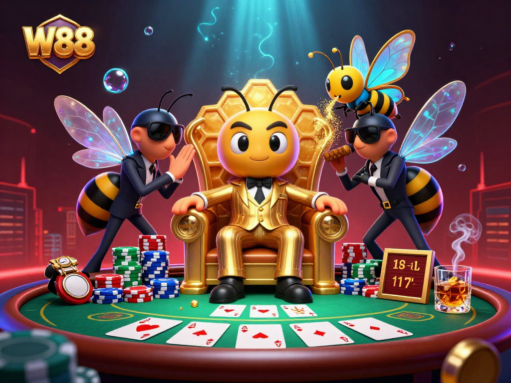 Experience thrilling casino action with W88, featuring a colorful 3D illustration of poker and gaming elements.