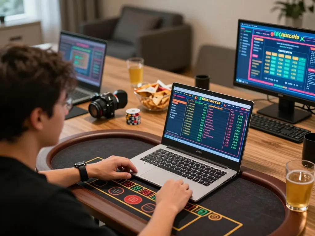 Engaged player strategizing their xóc đĩa online bets in a cozy home setting