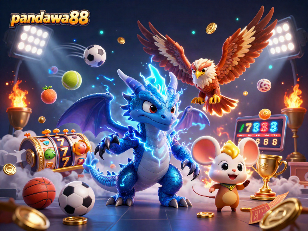 Permainan pandawa88 dengan naga yang mengeluarkan petir dan simbol slot, taruhan yang menguntungkan.