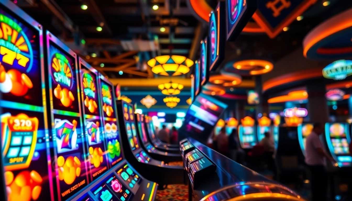 Main game slot yang menarik dengan simbol berwarna cerah di kasino.
