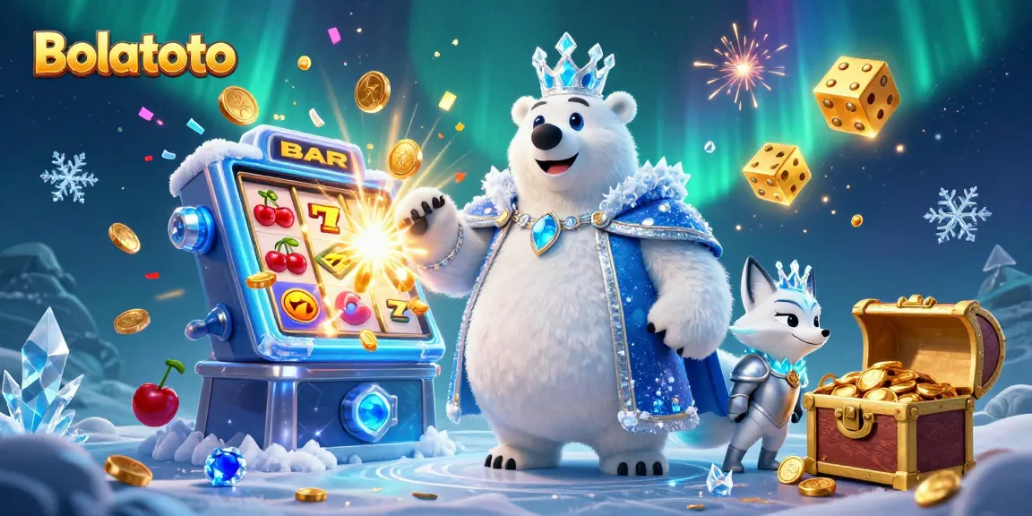 Bolatoto offers stunning visual excitement with a 3D polar bear and gaming elements in a dynamic casino scene.