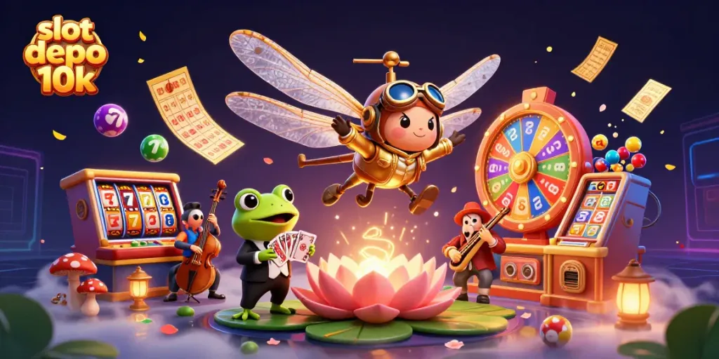 Experience thrilling action with slot depo 10k as a dragonfly pilot and frog croupier invite players to win big!
