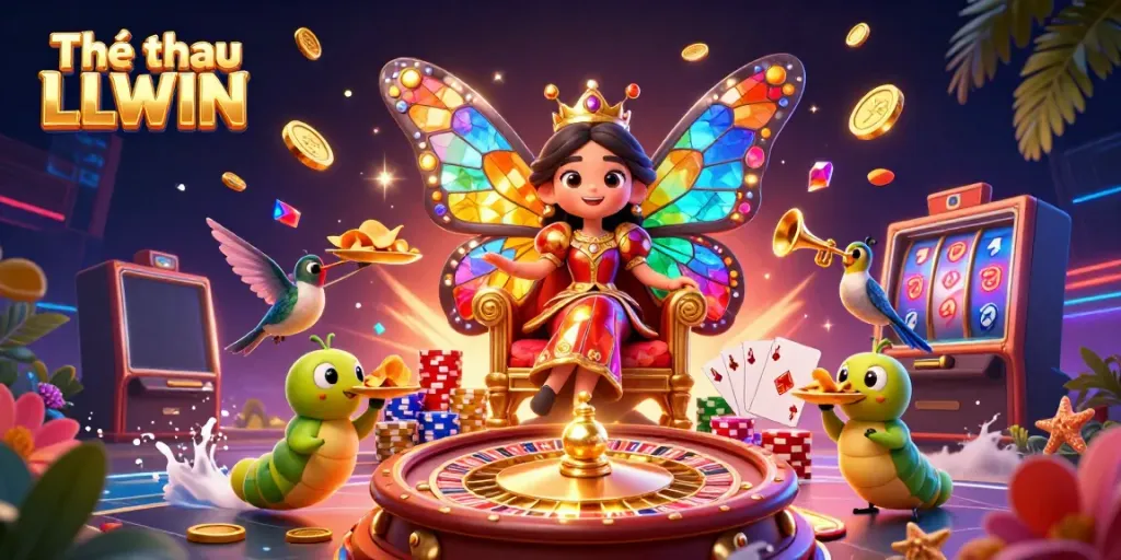 Bet on Thể thao LLWIN with cartoon characters celebrating a vibrant gaming experience