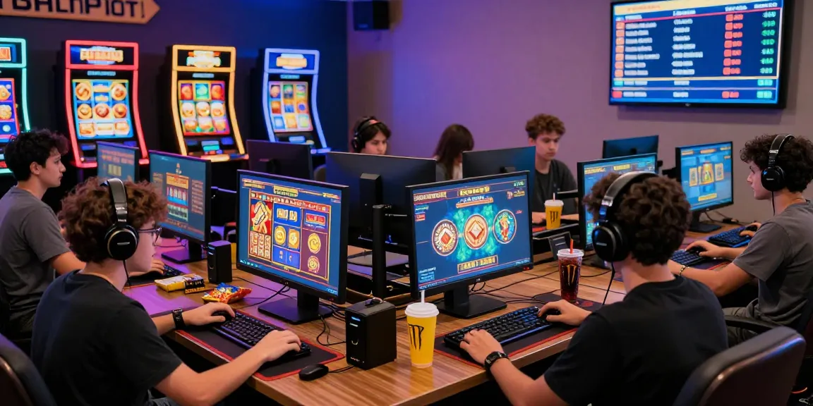 Experience the thrill of situs slot games in a vibrant online gaming environment with players focused on colorful screens.
